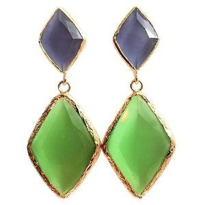 Handmade 14K Gold Plated Women's Dangle Earrings with Color Stones